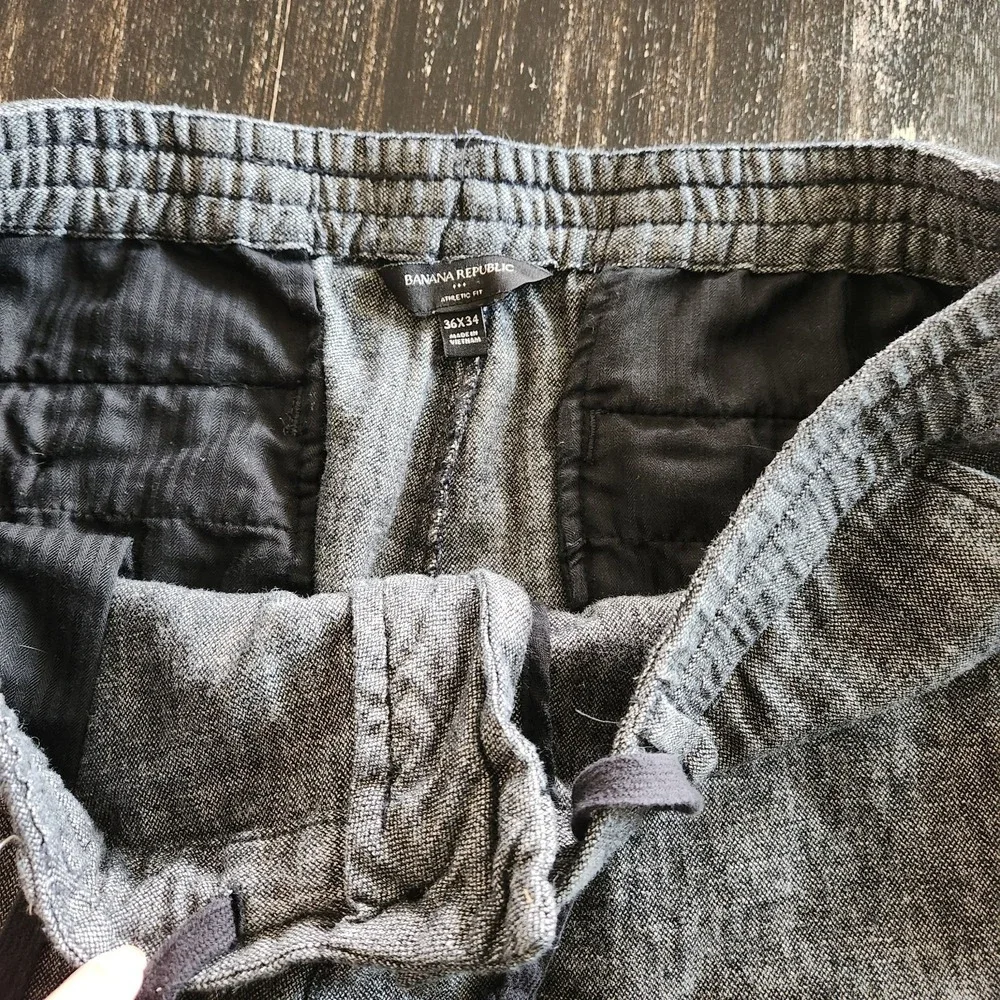 Banana Republic Linen‎ Blend Pants 36x29 Athletic Fit Gray Pull on Drawstring
